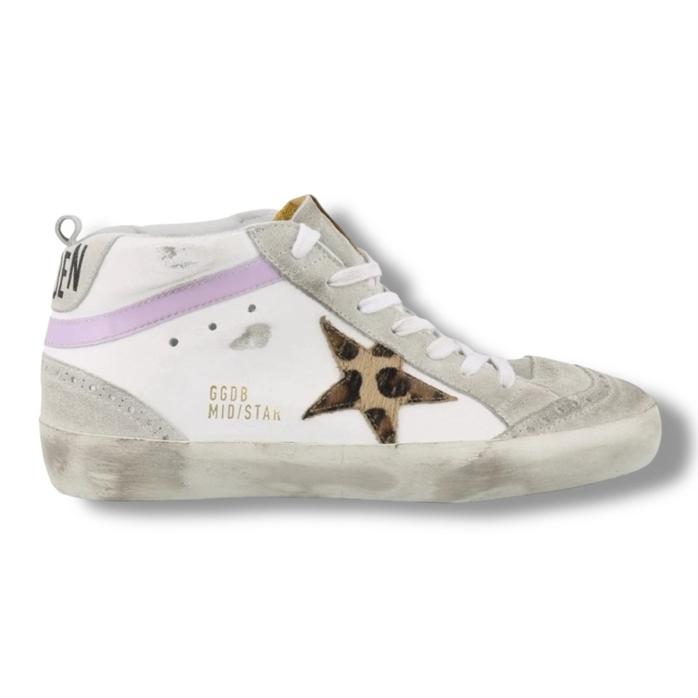 Golden Goose White and Gray Sneakers with Leopard Star